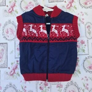 Vintage Toddler Christmas Vest Reindeer Knit Holiday‎ Red White Size 2T